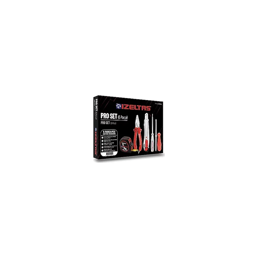 İzeltaş 5'li Pro Set 5 Parça Kraft Pense 160 MM + Kontrol Kalemi + Tornavida + Maket Bıçağı + Şerit Metre