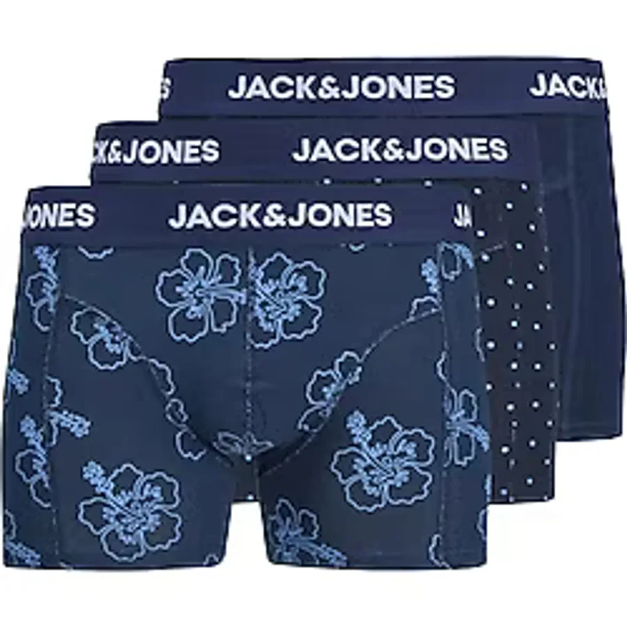 Jack & Jones Anthony Print Erkek 3'lü Boxer (12298171-PBL) - Mavi