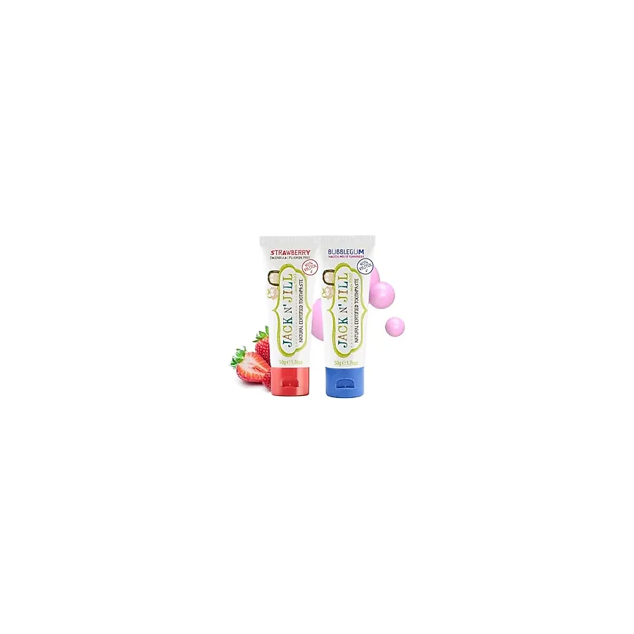 Jack N Jill Doğal Sertifikalı Diş Macunu - Çilek & Sakız Aroma 2'li Paket (2x50g)