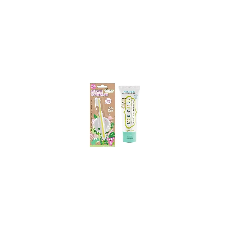 Jack N' Jill Jack N Jill Doğal Diş Bakım Seti (Silikon Diş Fırçası + Milkshake Aromalı Macun 50G)