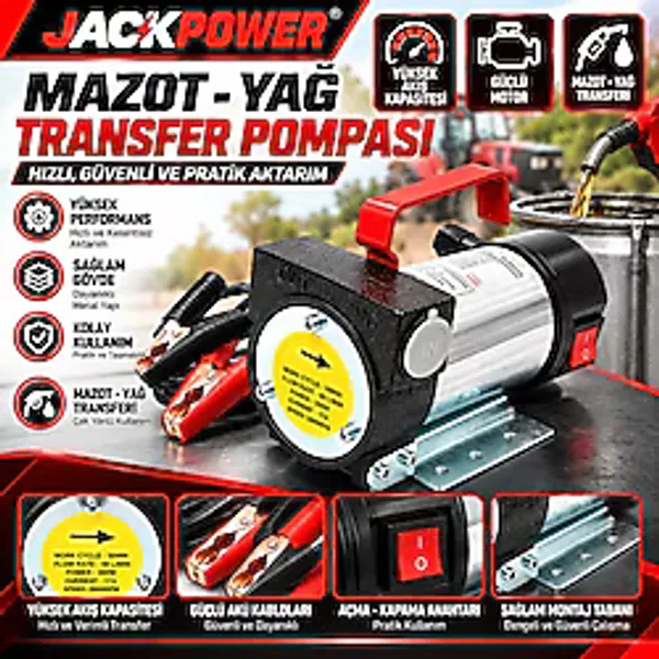 Jack Power Kendinden Emişli 12V Elektrikli Taşınabilir Yakıt Sıvı Yağ Aktarma Mazot Pompası