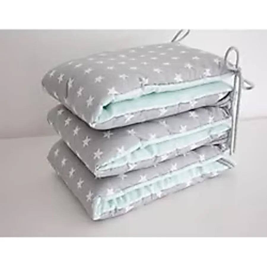 Jaju Baby 90x190cm Gri Zemin Beyaz Yıldız Mint 90x190 Montessori/beşik Bebek Kenar Koruma