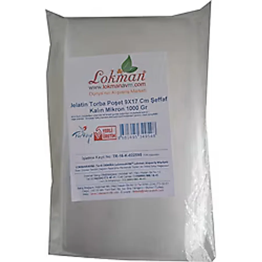 Jelatin Torba Poşet 9X17 Cm Şeffaf Kalın Mikron 1000 Gr 1 Paket