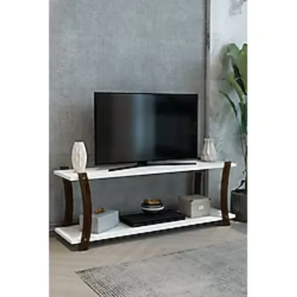 Jest Dekor Konsept Lova Beyaz Ahşap Raflı Televizyon Sehpası, Tv Ünitesi, Tv Sehpası - 120x30 Cm - Şık Ve Ergonomik