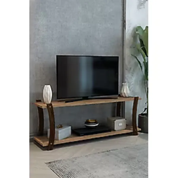 Jest Dekor Konsept Lova Çam Ahşap Raflı Televizyon Sehpası, Tv Ünitesi, Tv Sehpası - 120x30 Cm - Şık Ve Ergonomik