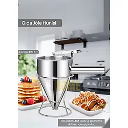 Jet's Home Gıda Jöle Hunisi Paslanmaz Hamur Dağıtıcı Standlı Krep ve Tatlı Porsiyonlayıcı Çelik 1.2 Lt.