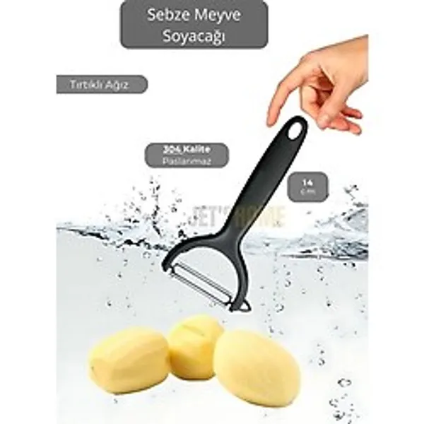 Jet's Home Meyve Soyacağı Paslanmaz Sebze Soyacağı Tırtıklı Soyacak Siyah 14 cm
