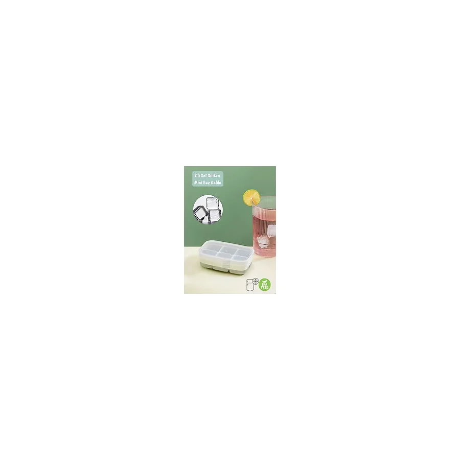 Jet's Home Mini Buz Kalıbı Silikon Buzluk 6 Bölmeli Kare Desenli Buz Küpü Yeşil BPA Free