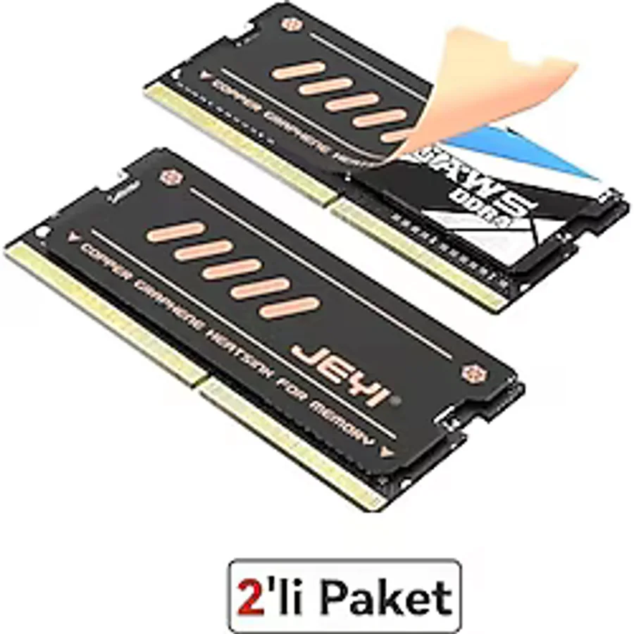 JEYI NB-CG Laptop RAM Soğutucu, Bakır-Grafen Heatsink, DDR3 / DDR4 / DDR5 SODIMM ile Uyumlu, 2'li Paket