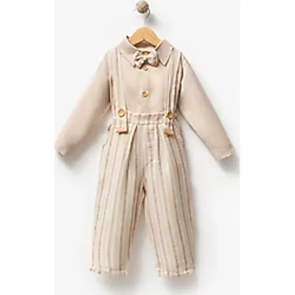 Jikko Baby Askılı Müslin Salopet Gömlek Bebek Takım 9067