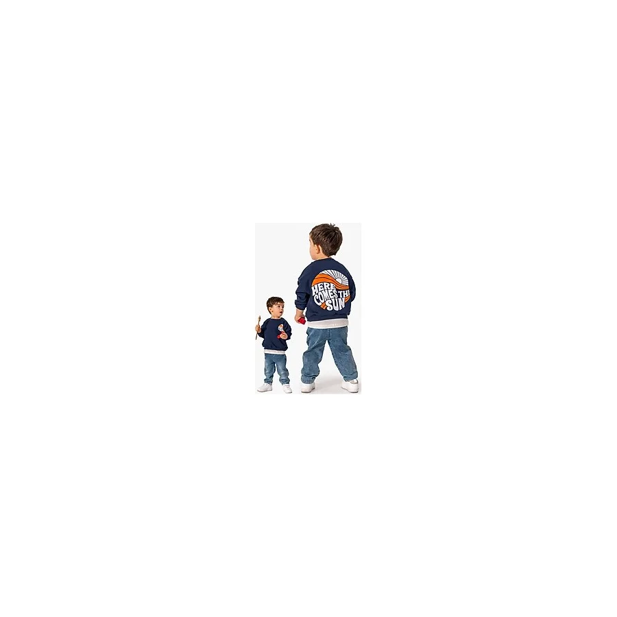 Jikko Baby Baskılı Sweatshirt Kot Pantolon 3'lü Bebek Çocuk Takımı 9039