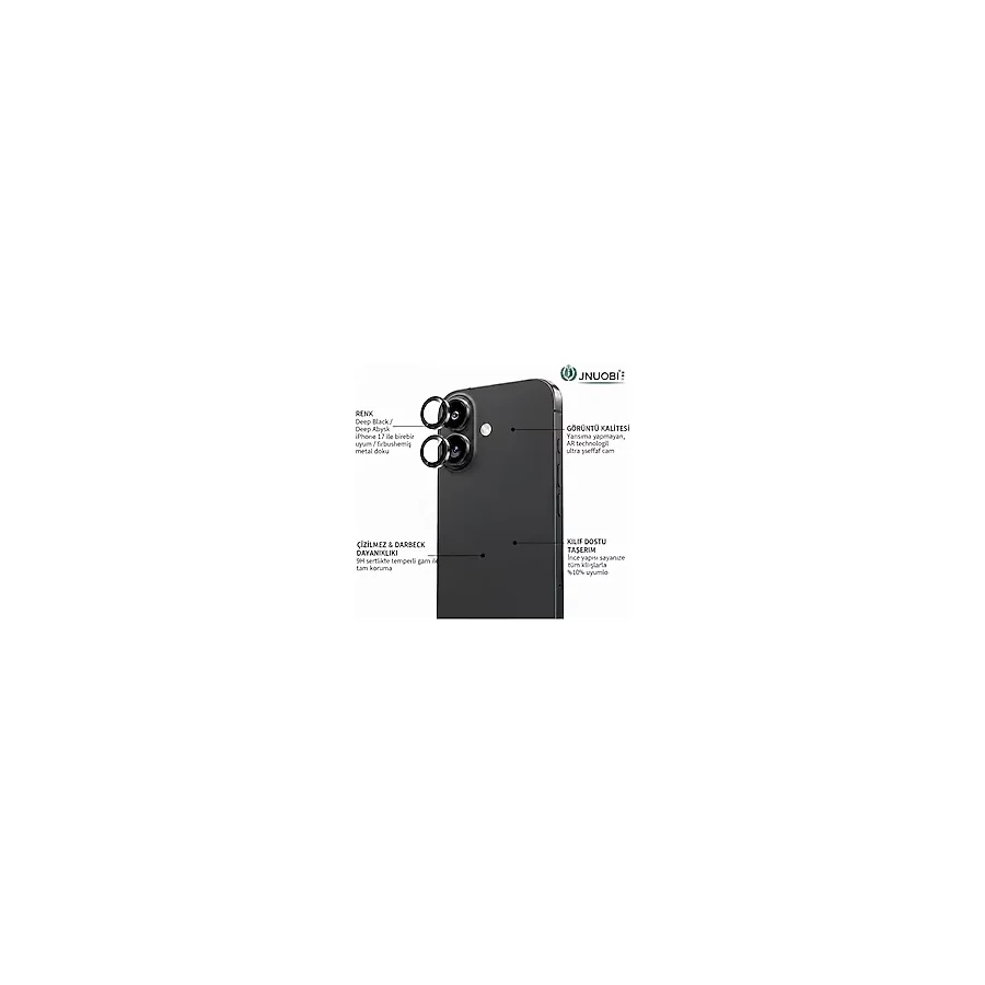 JNUOBI iPhone 17 Uyumlu Crystal-Clear Safir Cam Kamera Lens Koruyucu (2'lü Set)