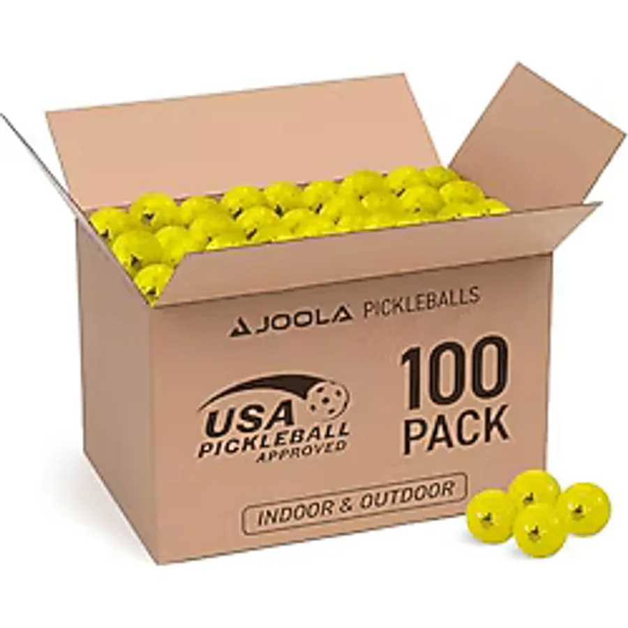 JOOLA Primo Pickleball Topları - 100 Paket 3 Yıldızlı Turnuva İç ve Dış Mekan Topları, USAPA Onaylı, İdeal Ağırlıklı ve Hassas İşlenmiş 40 Delikli Tasarım, Resmi Boyut