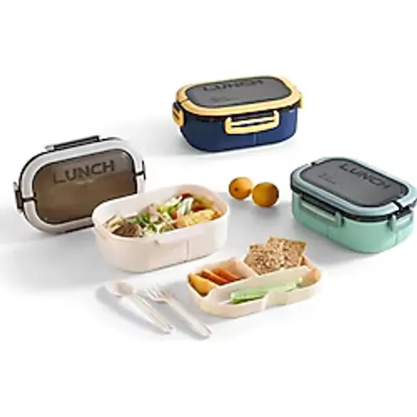 Jouis Beslenme Kutusu 1200 ml 2 Katlı 6 Bölmeli BPA'sız PP Plastik Sefer Tası ve Beslenme Çantası - Lunch Box, ÇATAL KAŞIK ve BIÇAK Dahil Okul Beslenme (Beyaz)