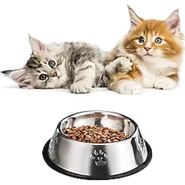 Jouis Kedi Köpek Mama Su Kabı Paslanmaz Çelik Kedi ve Köpek Mama Kabı - Kaymaz Tabanlı, Dayanıklı Besleme Tası (16 Cm)