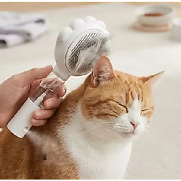 Jouis Kedi Köpek Spreyli Tarak Toplama Fırçası - Su Hazneli Kendinden Temizlemeli Tarak - Paslanmaz Çelik Uçlu - Masaj Etkili Evcil Hayvan Tarağı - Tüy Dökülme Karşıtı Fırça
