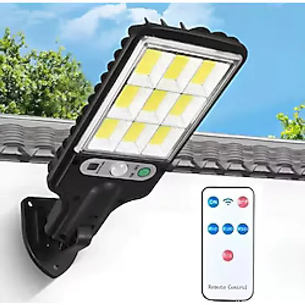 Jouis Solar Güneş Enerjili Sokak Lambası 120 LED - IP65 Su Geçirmez Uzaktan Kumandalı ve Hareket Sensörlü COB LED Dış Mekan Duvar Aydınlatması, Bahçe, Otopark ve Avlu Projektörü