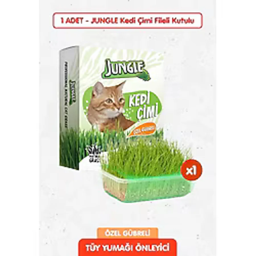 Jungle Özel Gübreli %100 Doğal Kedi Çimi Fileli ve Kutulu Tüy Yumağı Önleyici
