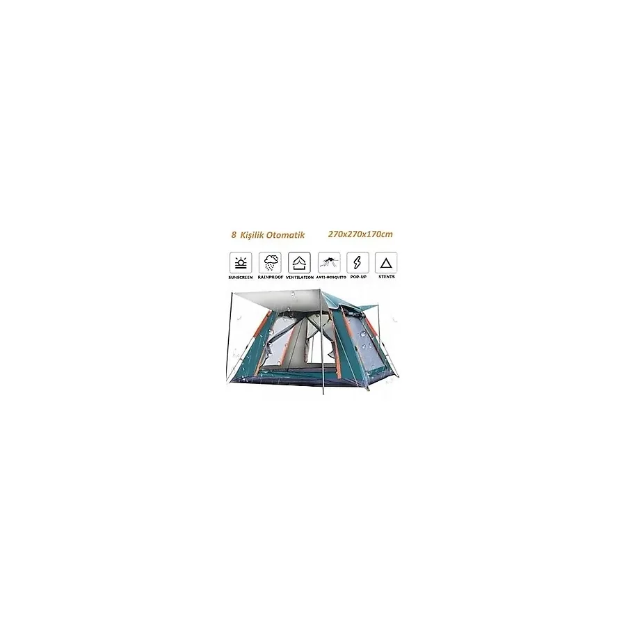 Junglee 8 Kişilik Otomatik Kurulum Çadır Kamp Balık ve Çocuk Oyun Çadırı 270CMX270CMX170CM - Yeşil