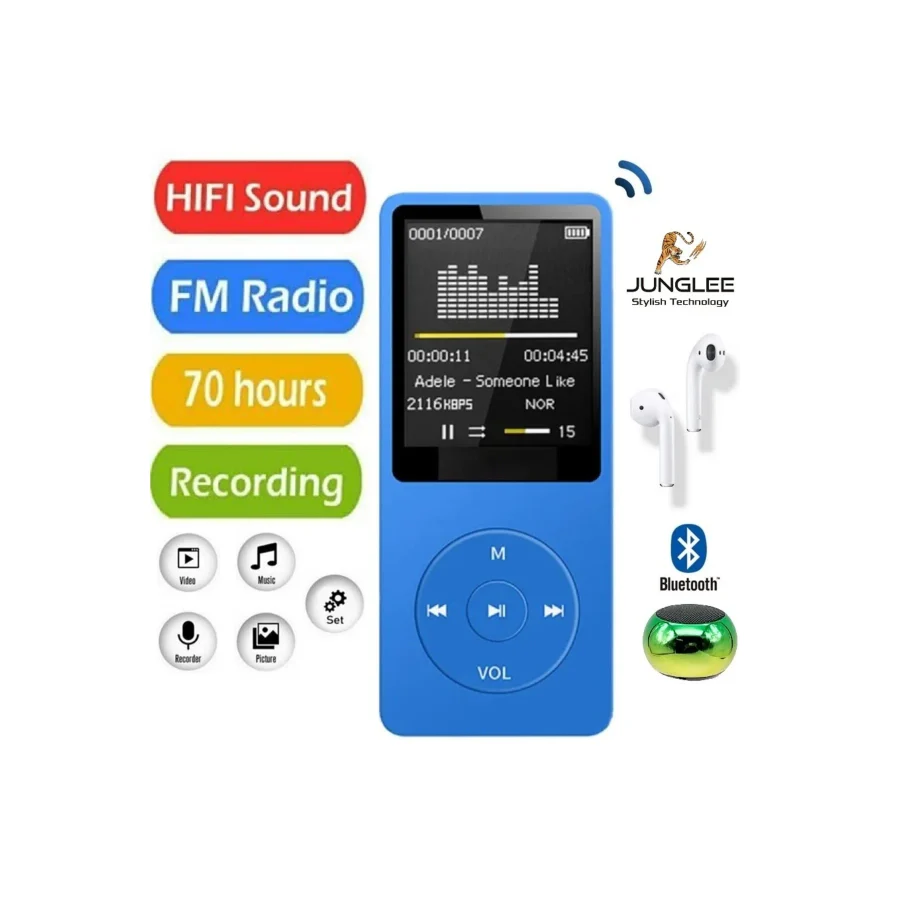 JUNGLEE 8GB DAHİLİ HAFIZALI BLUETOOTHLU MP3-MP4 ÇALAR FM RADİO DAHİLİ HOPARLÖR EKRANLI MÜZİK ÇALAR