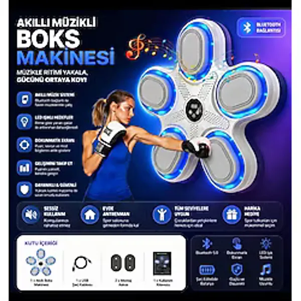 Junglee Bluetooth Hoparlör Özellikli Duvar Boks Makinesi Müzikli Box 9 Mod Seviye ve Ritim Ayarlı LED Işıklı Şarjlı Box Standı - Gri