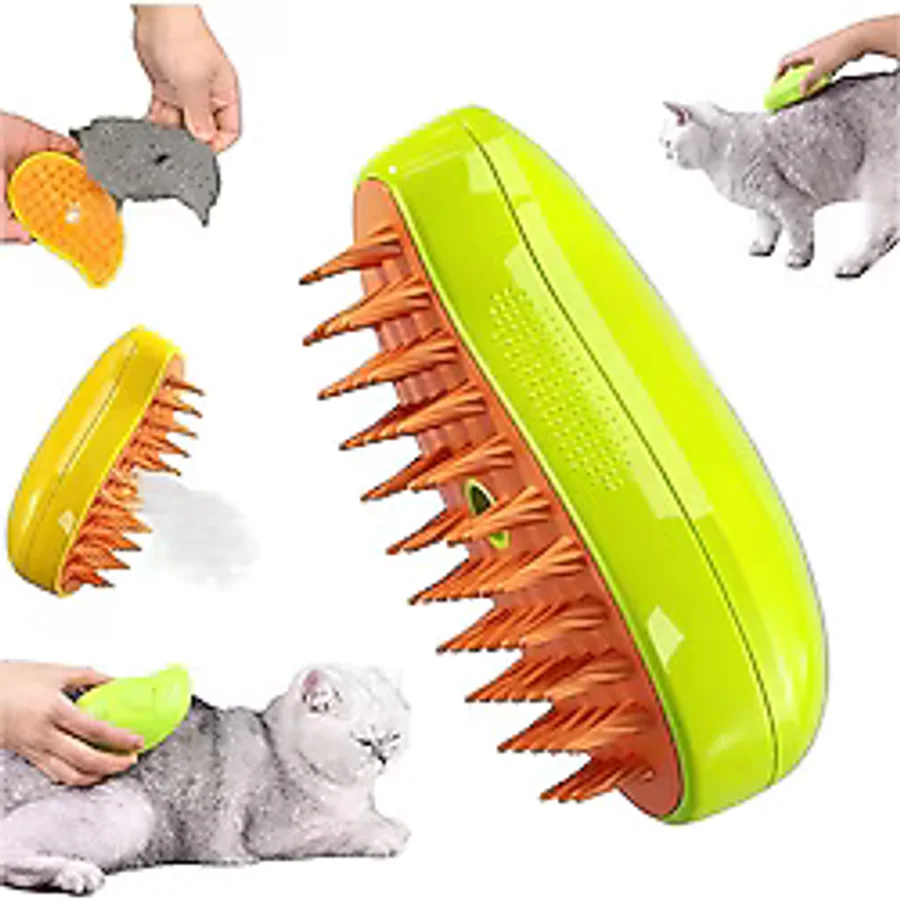 Justie Pet Buharlı Kedi Tarağı Buharlı Kedi & Köpek Yıkama Fırçası Turuncu - Yeşil
