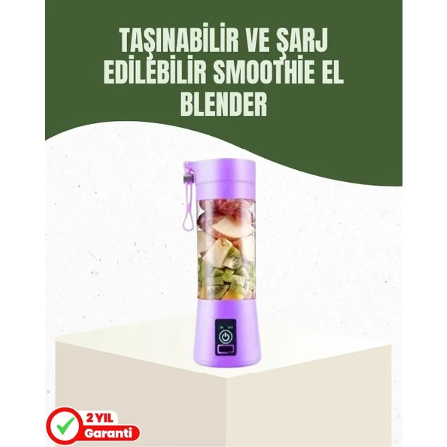 K-Yonlineticaret USB Şarjlı Portatif Blender 380ML Çelik 304 Bıçaklı Mobil Smoothie Maker - Standart
