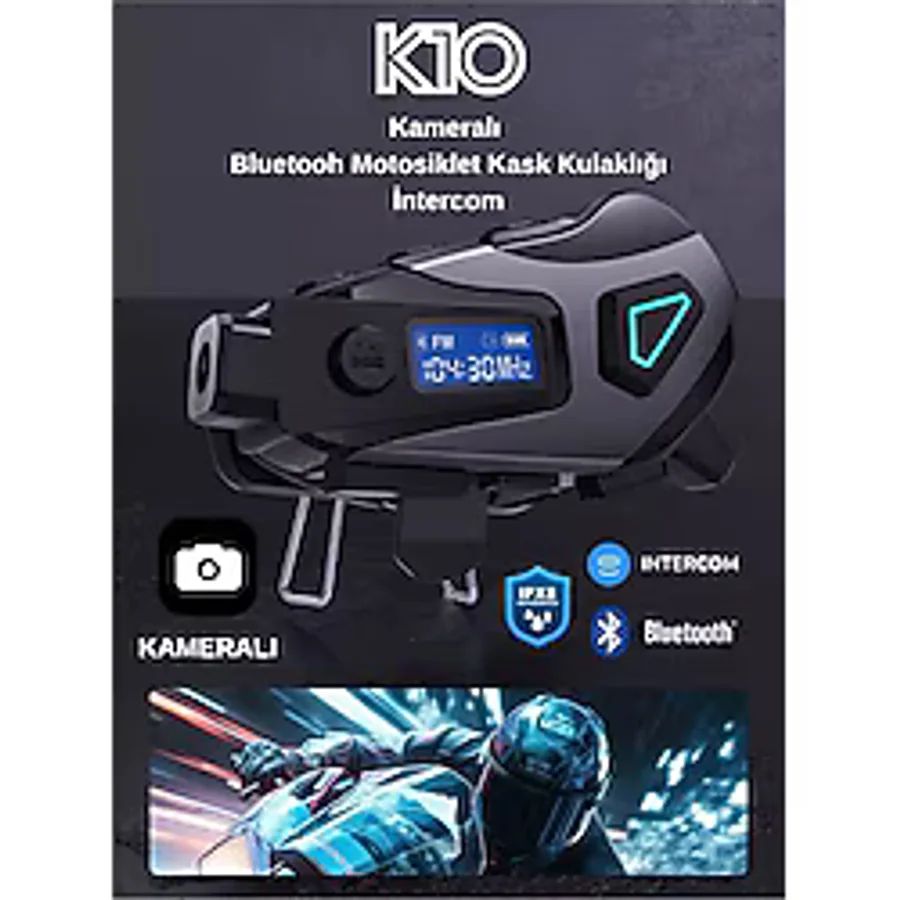 K10 Dvr Kameralı İntercom Bluetooth Motosiklet Kask Kulaklığı Kameralı İntercom Kulaklık