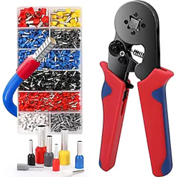 Kablo Sıkma Pensesi Seti - 1200 Adet İzoleli Kablo Yüksük Seti, 0.25-10mm2, AWG 23-7 Tel Sıkıştırıcı, Çelik Dayanıklı ve Pratik Tasarım, Ev Ofis İş Yeri ve Sanayi İçin Kablo Sıkıştırma Aleti