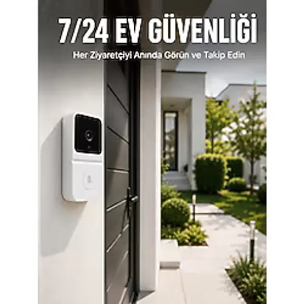 Kablosuz Beyaz Akıllı Kapı Zili Wi-Fi Bağlantılı Hd Kameralı Ev Güvenlik Sistemi - Lisinya