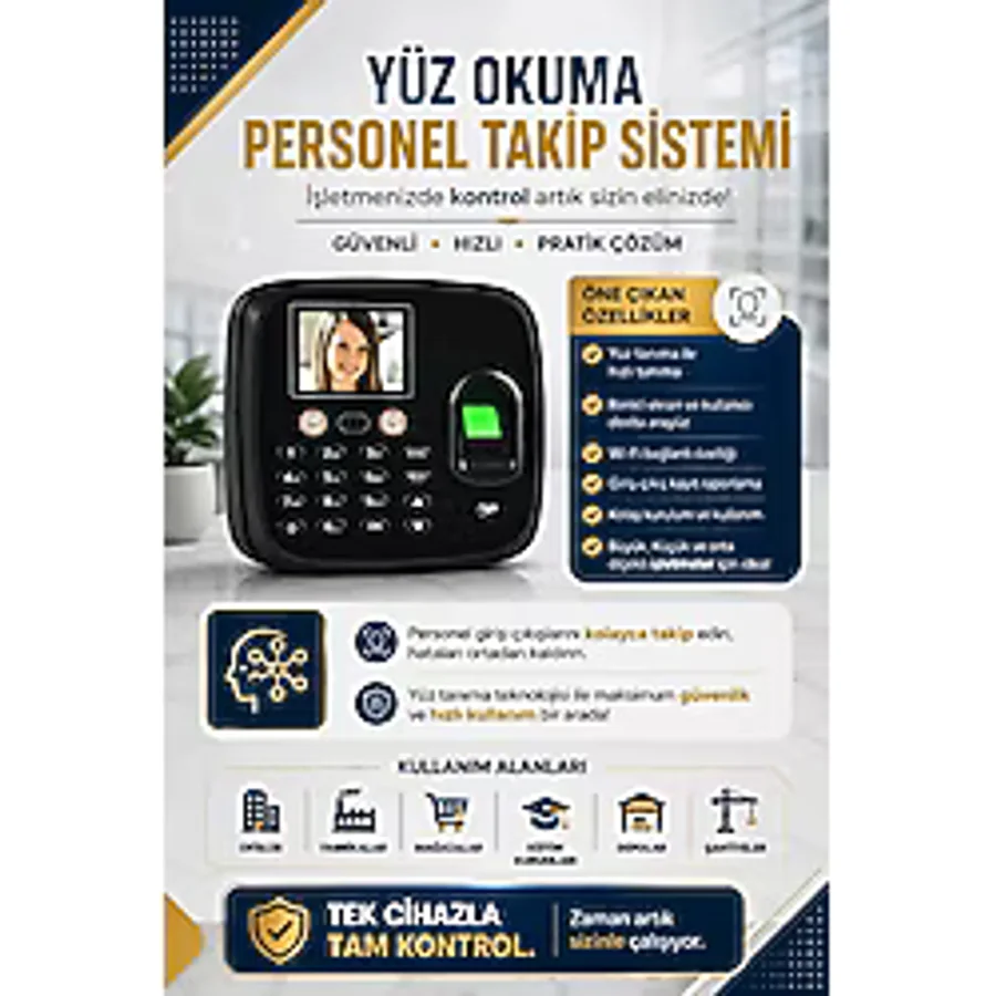 Kablosuz-Wifi Yüz Okuma Personel Takip-Web Giriş-Çıkış Programı (10 Kart Hediyeli)