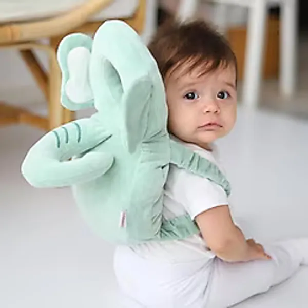 Kadife Koruyucu Melek Fil Model Kafa ve Boyun Koruma Yastığı - Ayarlanabilir Yürümeye Başlayan Bebek (YEŞİL)