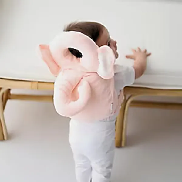 Kadife Koruyucu Melek Fil Model Kafa ve Boyun Koruma Yastığı - Ayarlanabilir Yürümeye Başlayan Bebek (PEMBE)