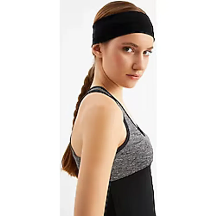 Kadın %100 Pamuklu Penye, Kaymaz, Terletmez, Ultra Hafif, Spor Saç Bandı Bandana - Tek Ebat / Siyah Siyah