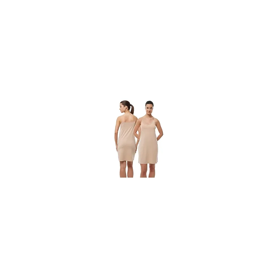 Kadın 2 li İnce Askılı Çift Yönlü Elbise Astarı Dantelli Modal Kombinezon 2M1047 (Ten Rengi, 2XL)