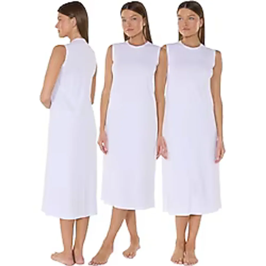 Kadın 3 lü Set Kolsuz Uzun Elbise Astarı Modal Kombinezon 3M1049 (Beyaz, 2XL)