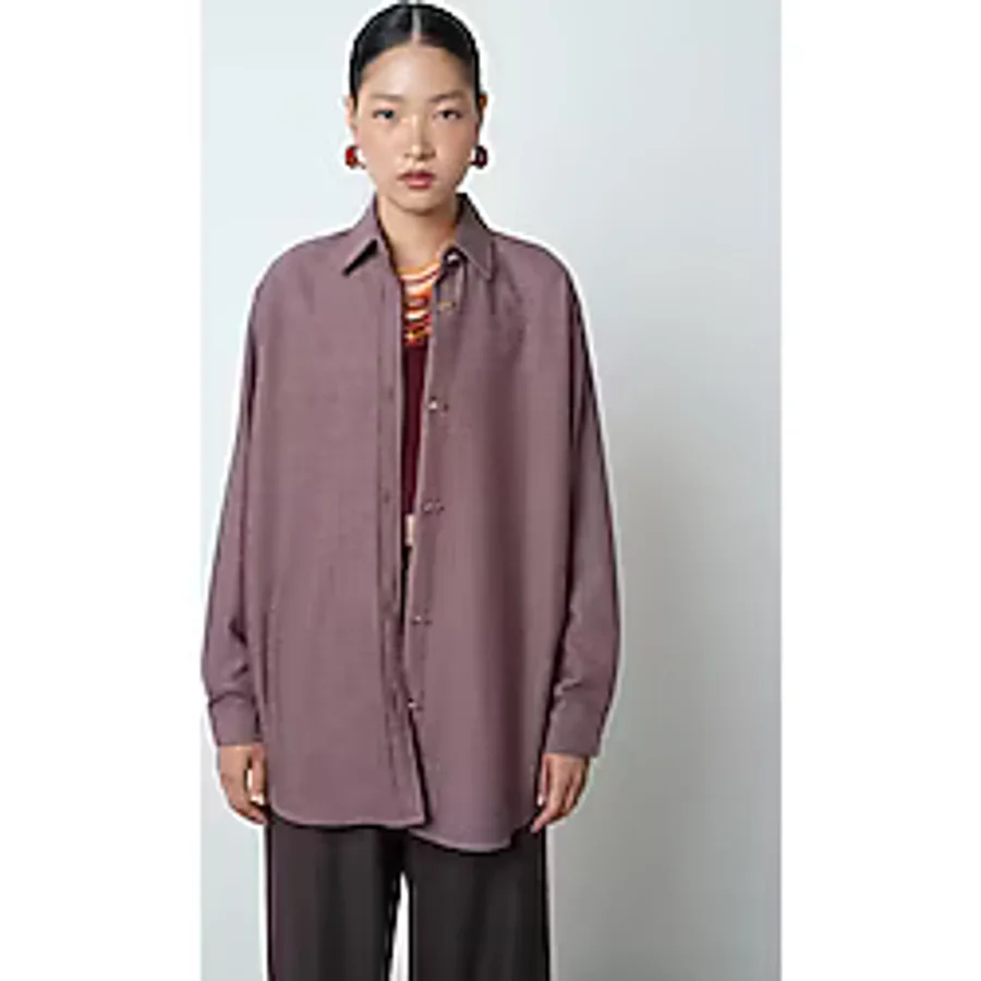 Kadın Bordo Renk Düz Altın Düğme Detaylı Oversize Tesettür Gömlek