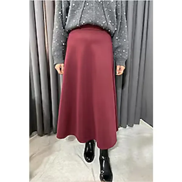 Kadın Bordo Scuba Kumaş Puf Kloş Tesettür ve Günlük Etek BOY:94-95CM - XL