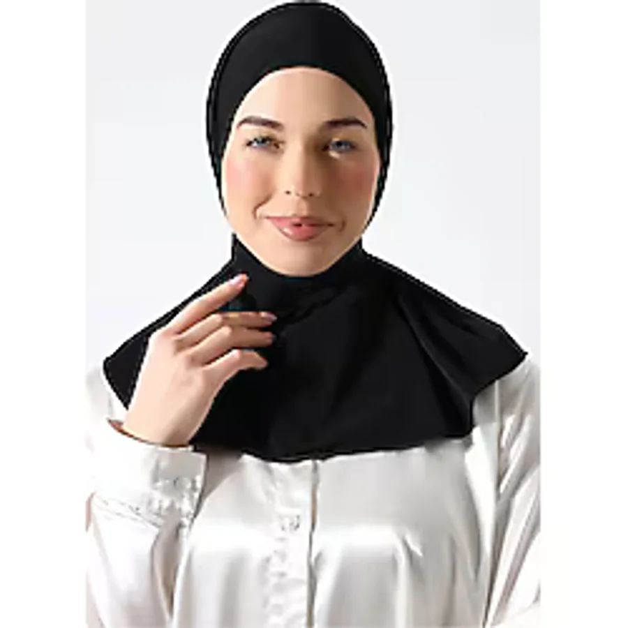 Kadın Çıtçıtlı Bağlamalı Tesettür Hazır Pratik Şal Siyah Siyah