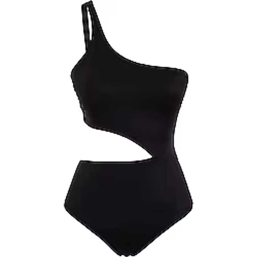 Kadın Moda Atma Kap Cut Out Tek Kol Carmen Yaka Siyah Tek Omuz Cut Out Pencereli Regular Mayokini