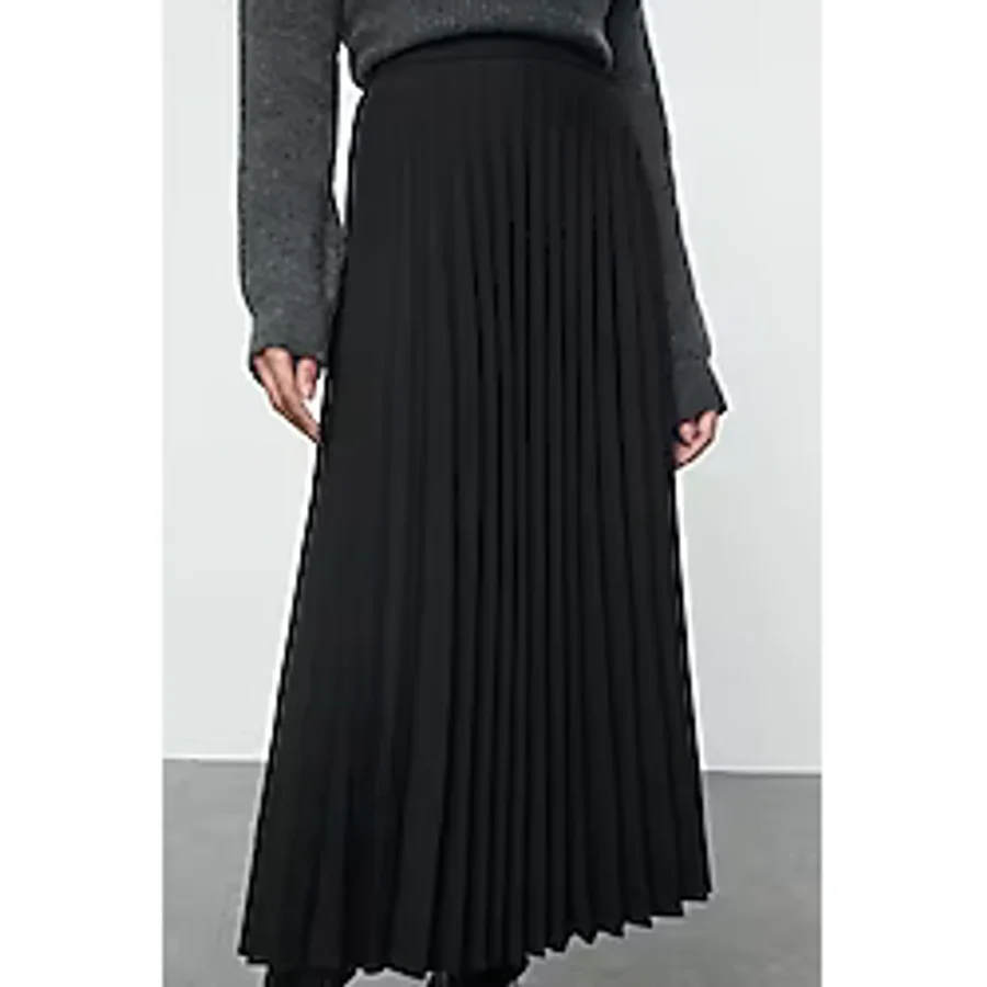 Kadın Moda Stil Maxi Astarsız Dokuma Tesettür Piliseli Dokuma Etek
