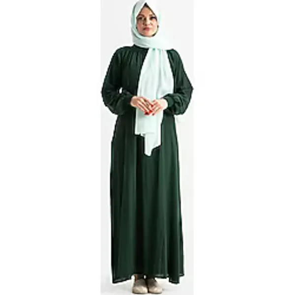 Kadın Şile Bezi Pamuk Namaz Elbisesi Tek Parça Kolay Boydan Giyilen Kolu ve Yakası Lastikli Yeşil Ysl