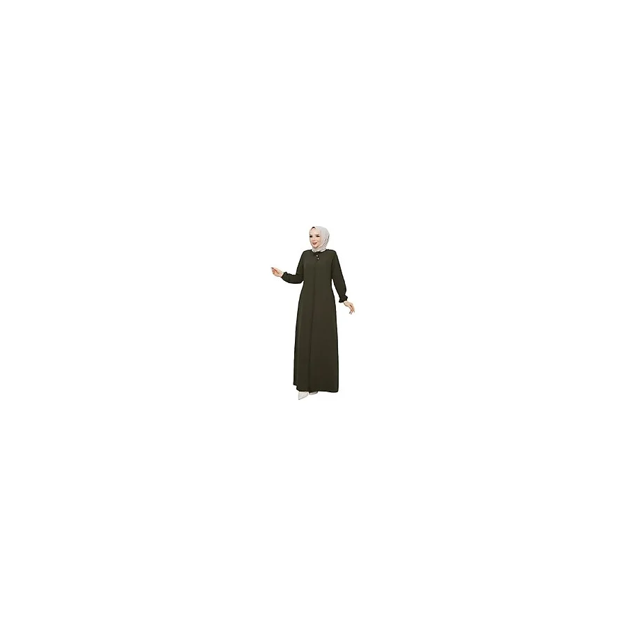 Kadınlar İçin Abaya Uzun Kollu Gizli Fermuarlı Siyah Cepli Müslüman Elbise (Yeşil, 48)