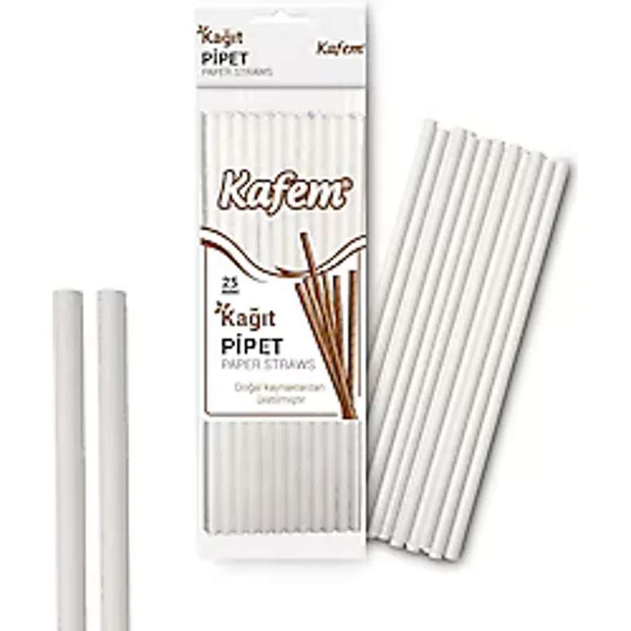 Kafem 19.5 cm Sargılı Beyaz Kağıt Pipet 25'li