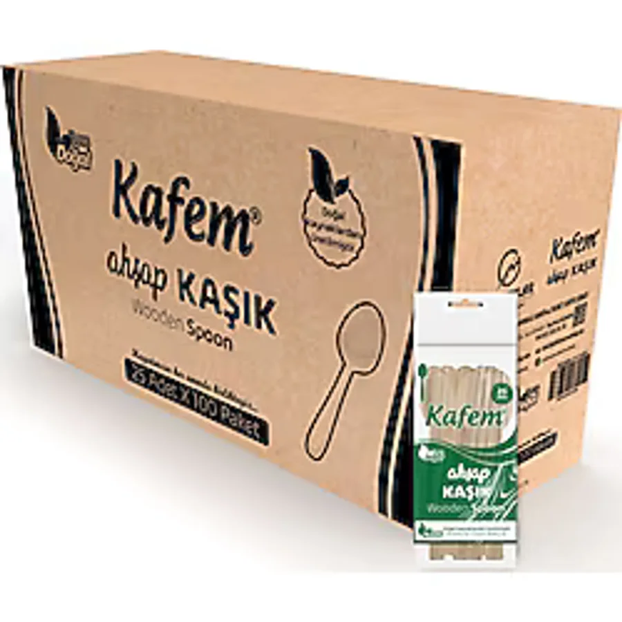 Kafem Ahşap Kaşık 25 Li X 100 Paket (Koli)