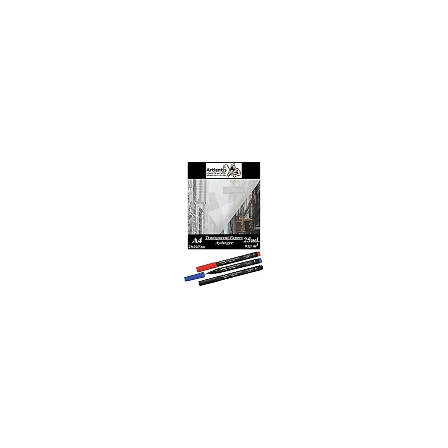 Kağıdı A4 83 gr 25'li 1 Paket Eskiz Kağıdı Lineplus Asetat Kalemi S 0.3 Siyah Kırmızı Mavi - Standart