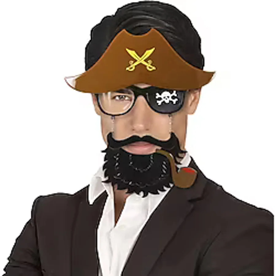 Kahve Şapkalı Pipolu Jack Sparrow Gözlüğü