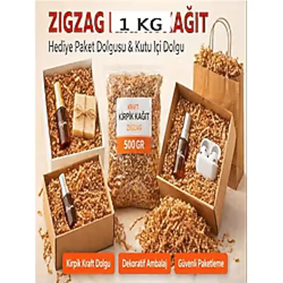 Kahverengi Kraft 1 kg Kırpık Kağıt, Z Zigzag, Süs Hediye Kutu Dolgu Kağıt Kırpık Kutu Içi Süsleme