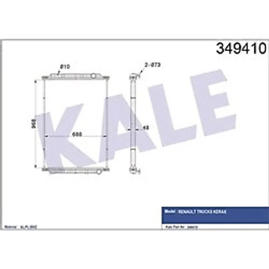 KALE OTO Radyatör 349410 Radyatör Çerçevesiz Rt Kerax Dxı 968x688x48