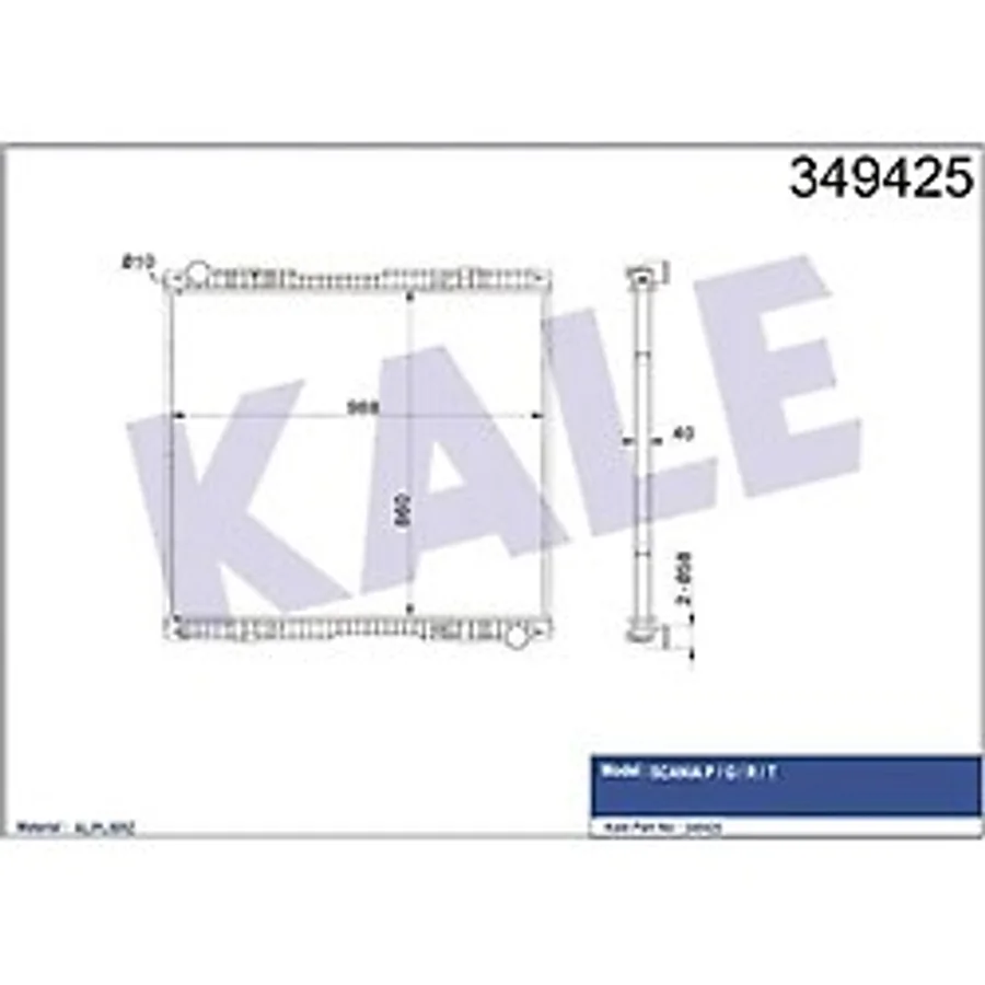 Kale Oto Radyatör 349425 Radyatör Rvı Çerçevesiz W-O Frame Scania P-G-R-T 860x988x40
